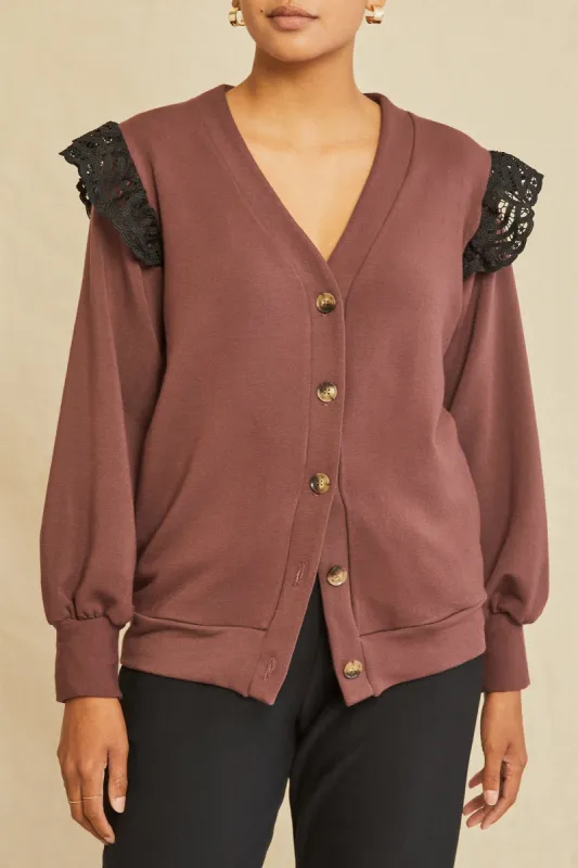 Selma Luxe Fleece Lace Top - Mocha sold by Amour Vert