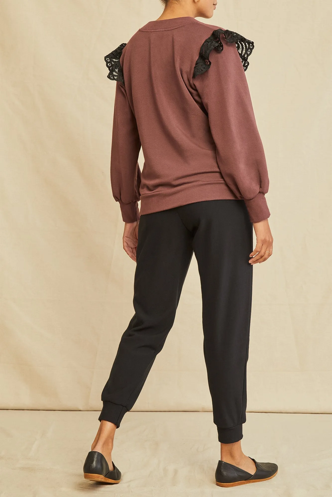 Selma Luxe Fleece Lace Top - Mocha sold by Amour Vert product image thumbnail 2