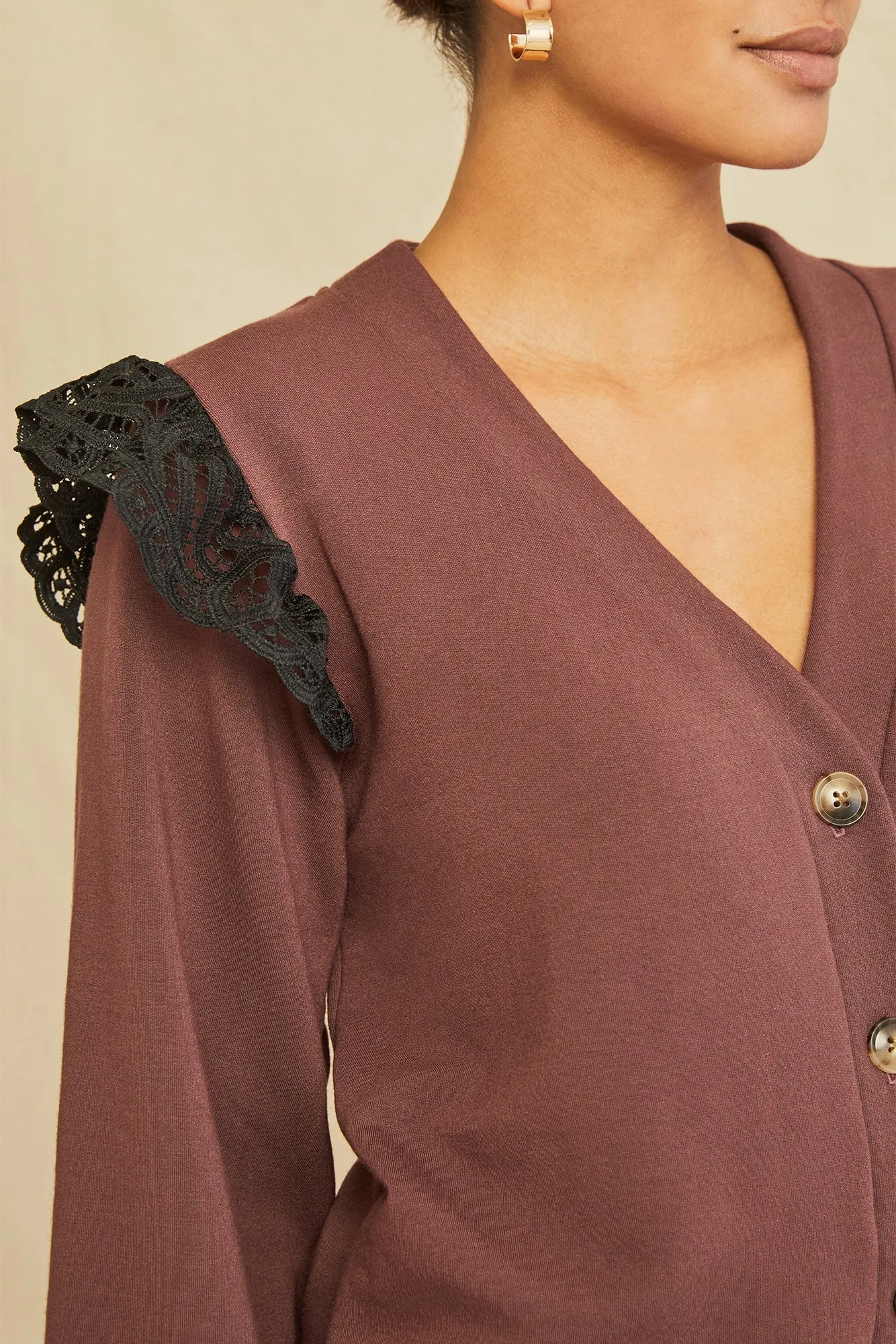 Selma Luxe Fleece Lace Top - Mocha sold by Amour Vert product image thumbnail 3