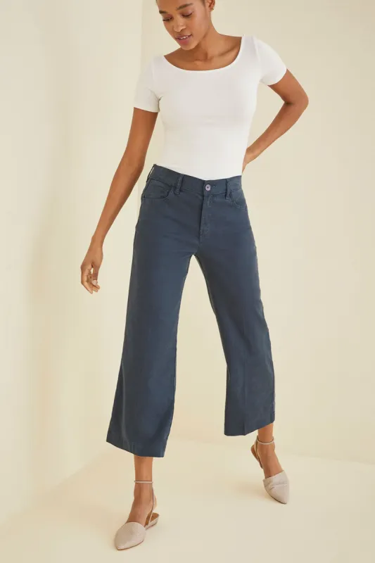 Annabelle Wide Leg Cropped Pant - Evening Blue sold by Amour Vert