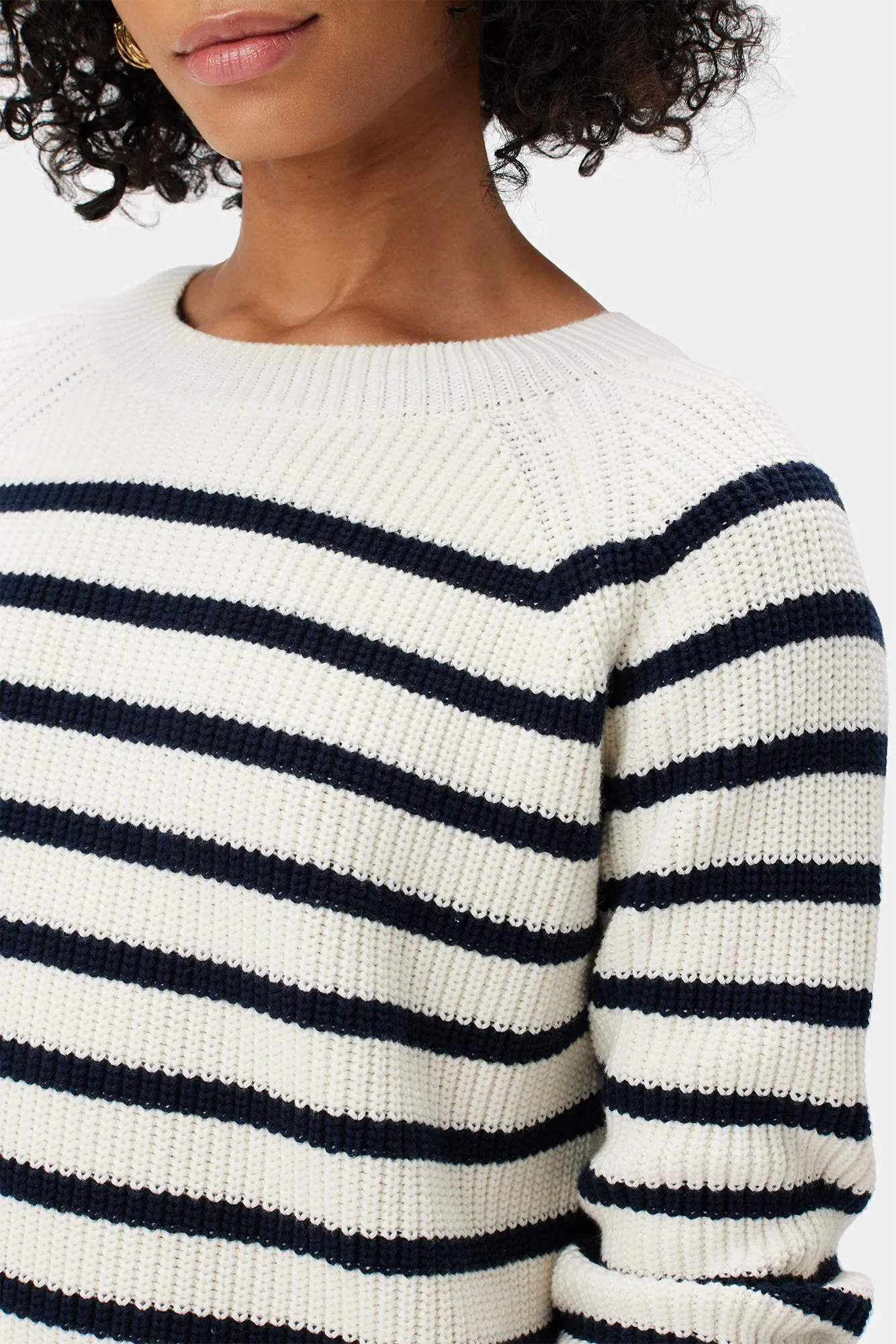 Layla Organic Cotton Sweater - Ivory Navy Stripe sold by Amour Vert