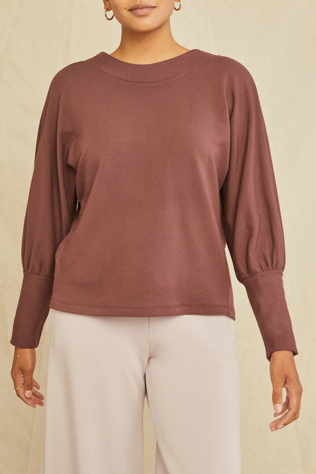 Makenna Luxe Fleece Top - Mocha sold by Amour Vert