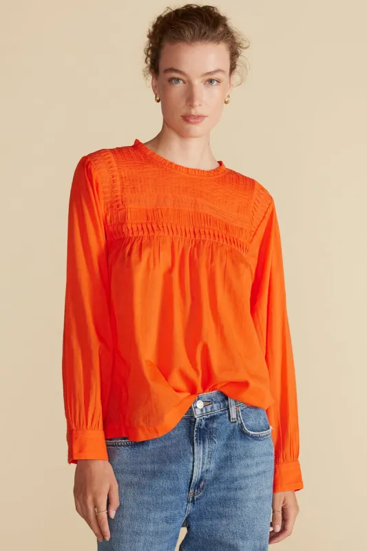 Aida Long Sleeve Organic Cotton Blouse - Clementine Orange sold by Amour Vert