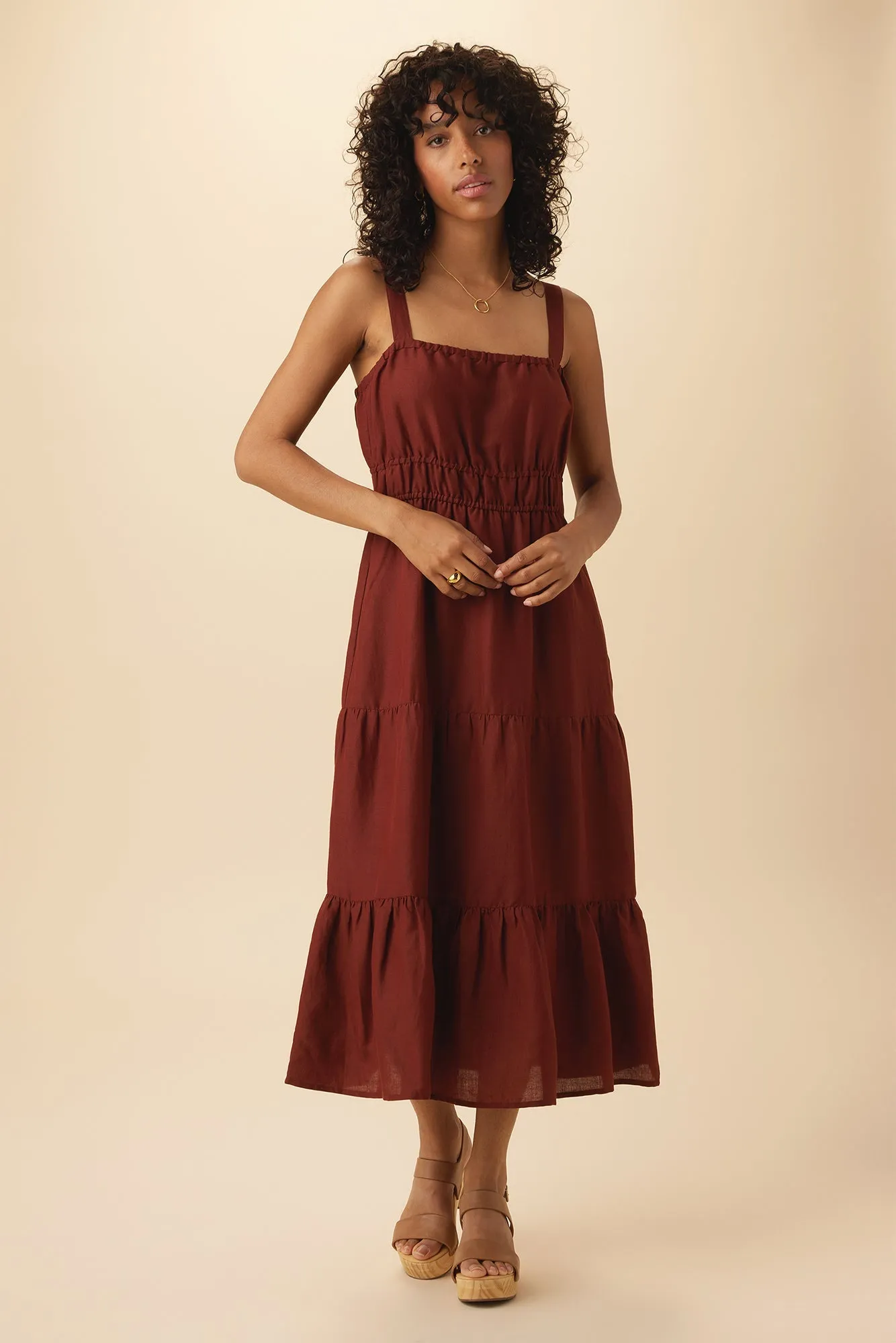 Elio Ramie Viscose Midi Dress - Rust - ReAmour sold by Amour Vert