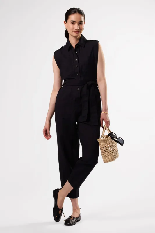 Sienna Cotton Linen Jumpsuit - Black sold by Amour Vert