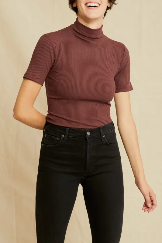 Fiona Paris Rib Turtleneck Top - Mocha sold by Amour Vert