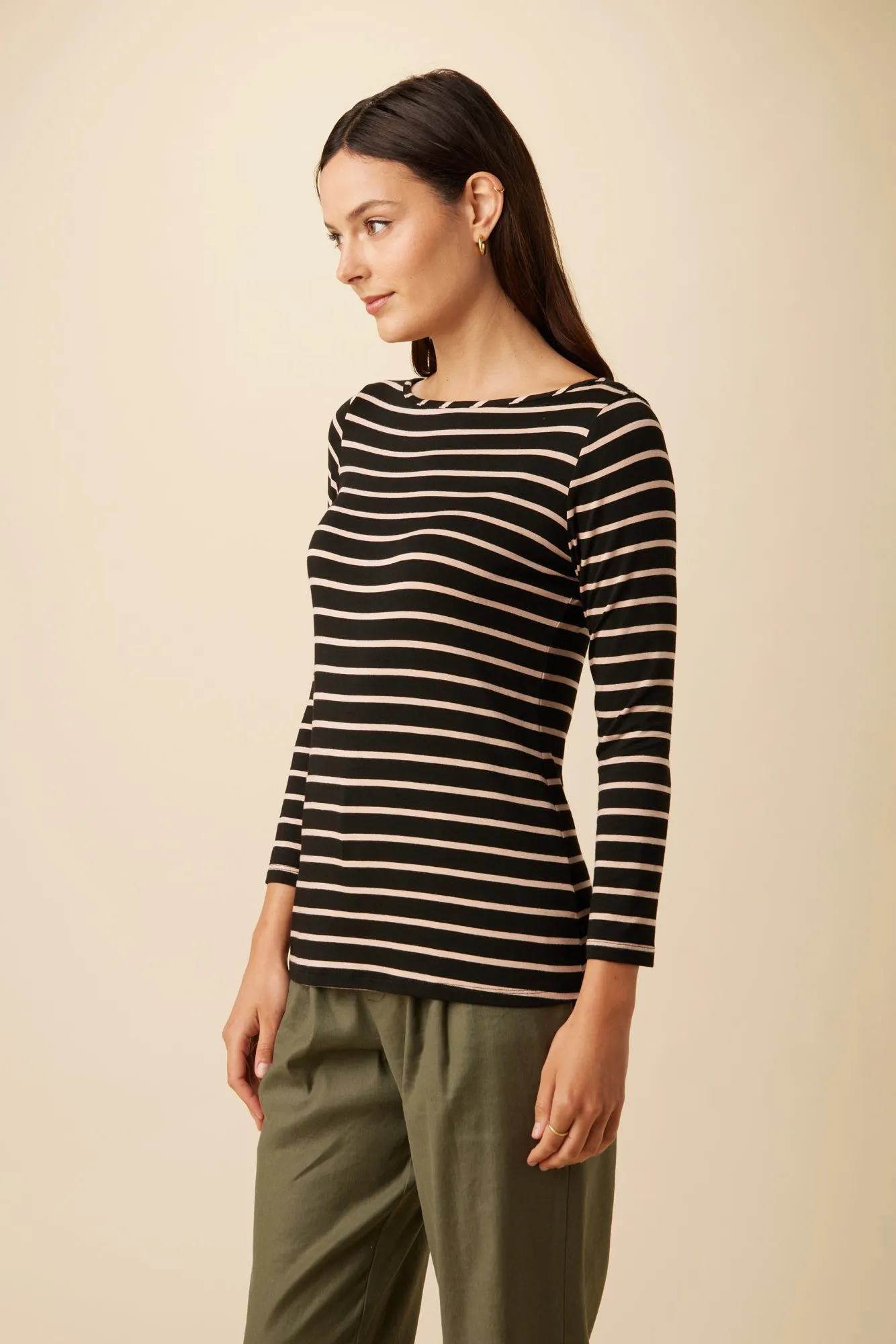 Francoise 3/4 Sleeve Modal Tee - Harbor Black and Soft Pink - ReAmour sold by Amour Vert product image thumbnail 2