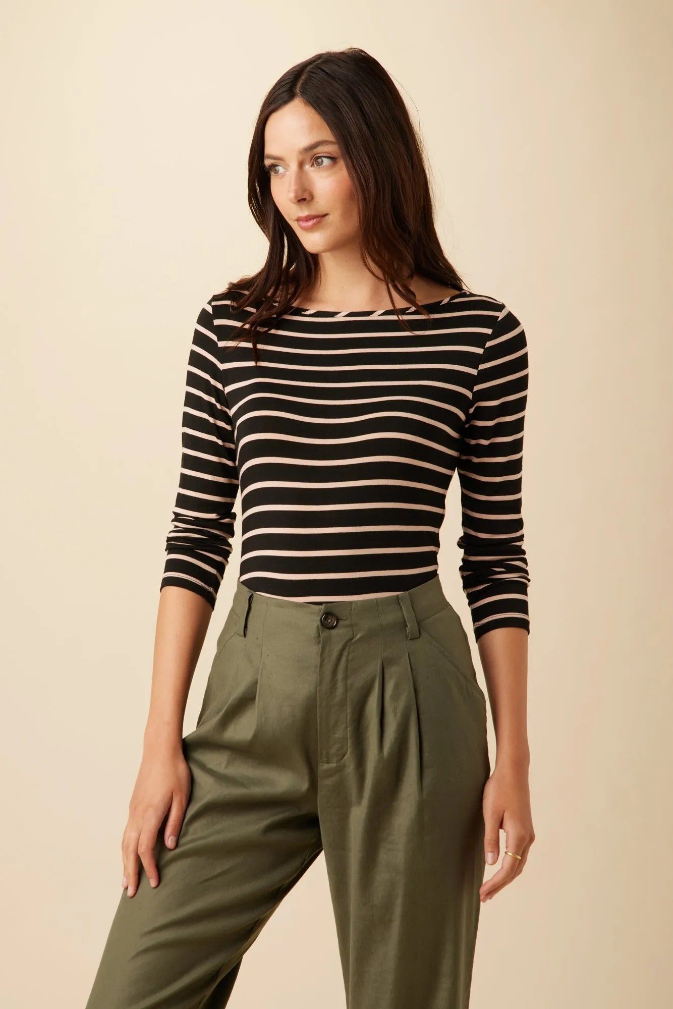 Francoise 3/4 Sleeve Modal Tee - Harbor Black and Soft Pink - ReAmour sold by Amour Vert