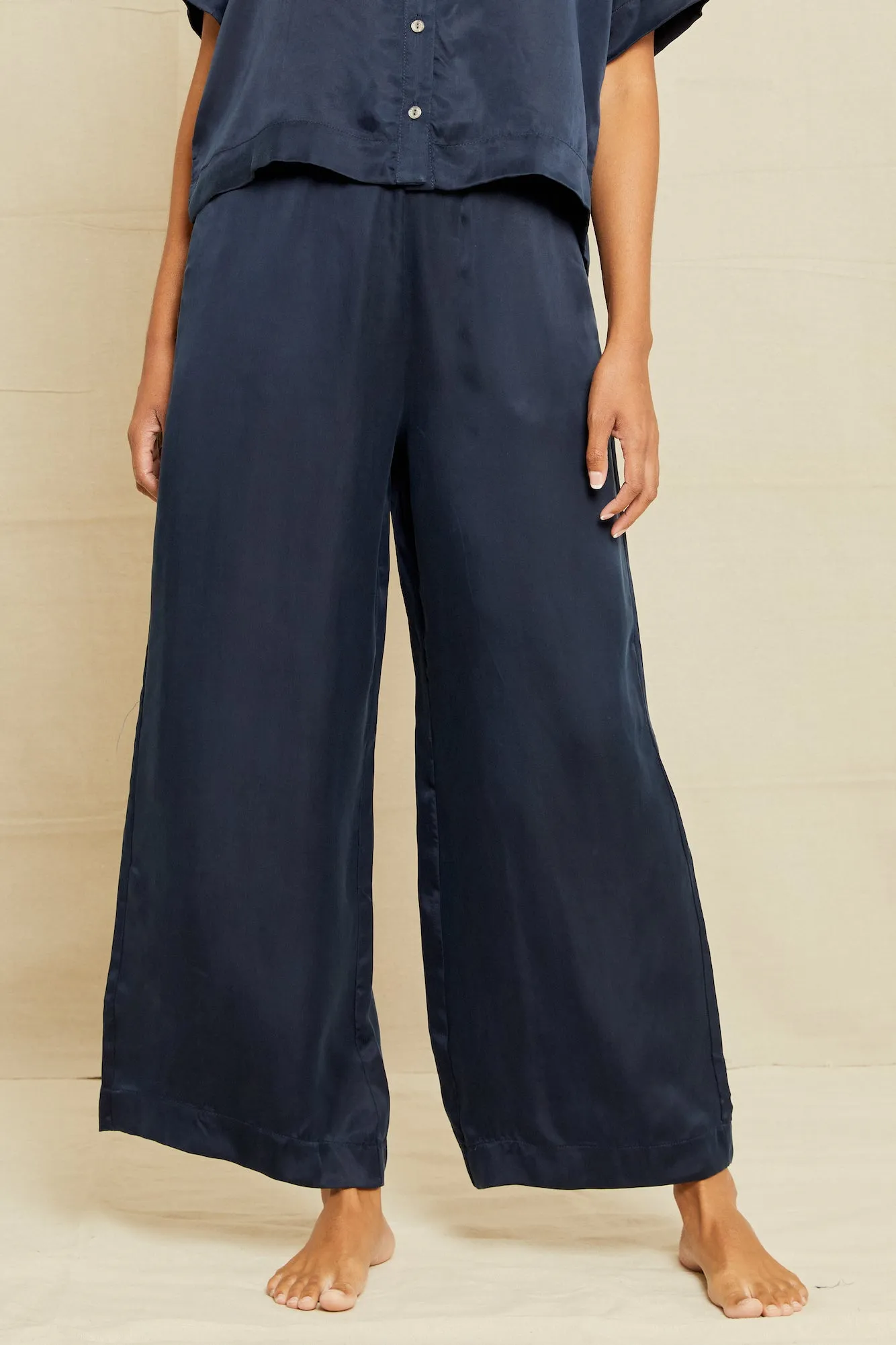 Mabel Cottonseed Cupro Pajama Pants - Navy sold by Amour Vert