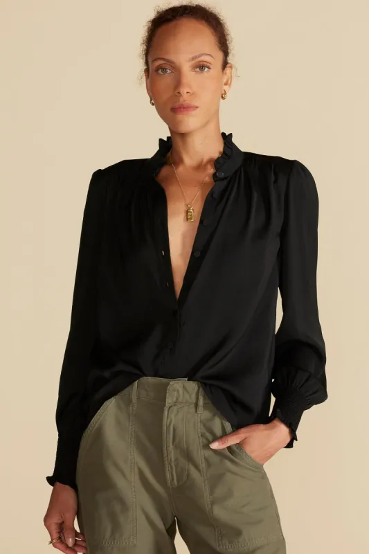 Charlotte Ruffled Recycled Sateen Blouse - Black sold by Amour Vert