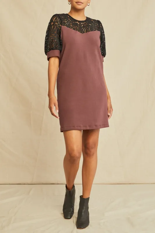 Danielle Luxe Fleece Lace Dress - Mocha - ReAmour sold by Amour Vert