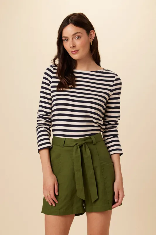 Cecelia Long Sleeve Reverie Knit Tee - Navy and Ivory - ReAmour sold by Amour Vert