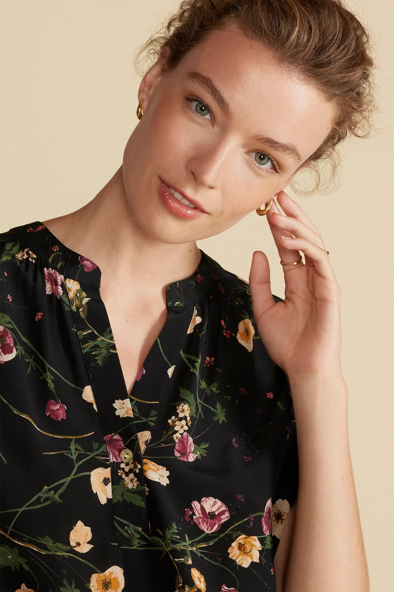 Renata Washable Silk Blouse - Black Margeuritte Wildflower Print sold by Amour Vert