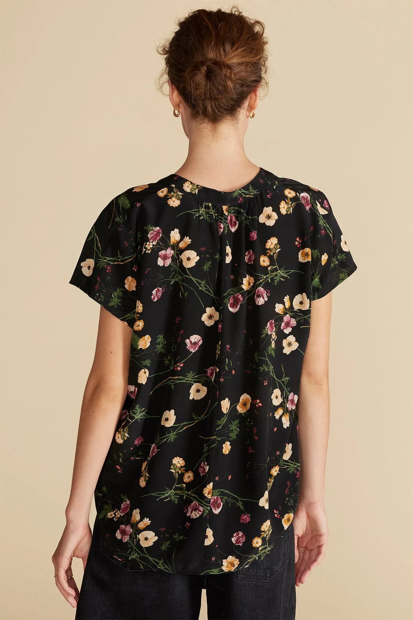 Renata Washable Silk Blouse - Black Margeuritte Wildflower Print sold by Amour Vert product image thumbnail 5