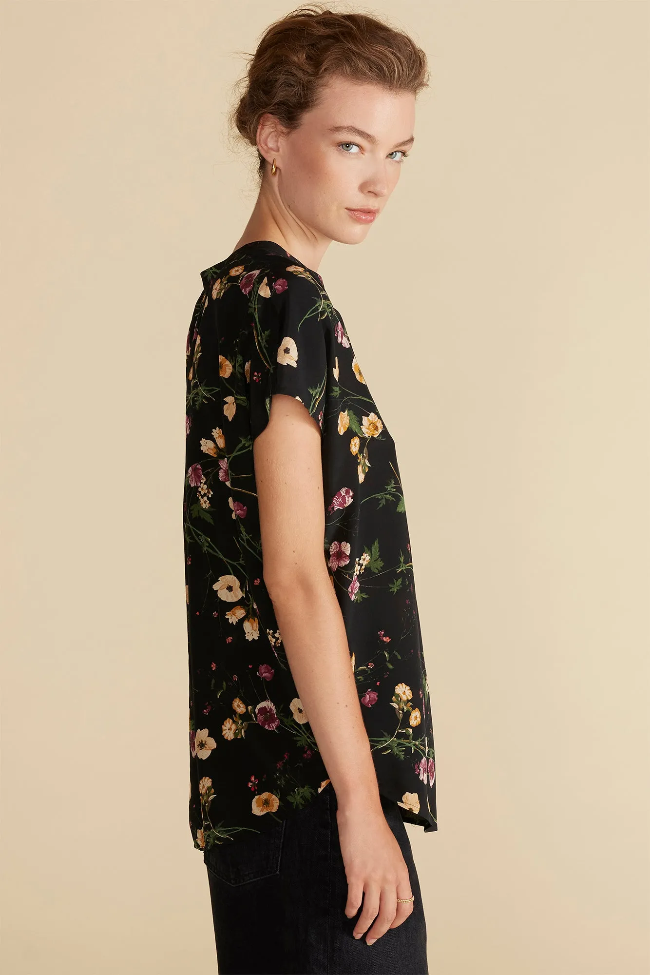 Renata Washable Silk Blouse - Black Margeuritte Wildflower Print sold by Amour Vert product image thumbnail 4