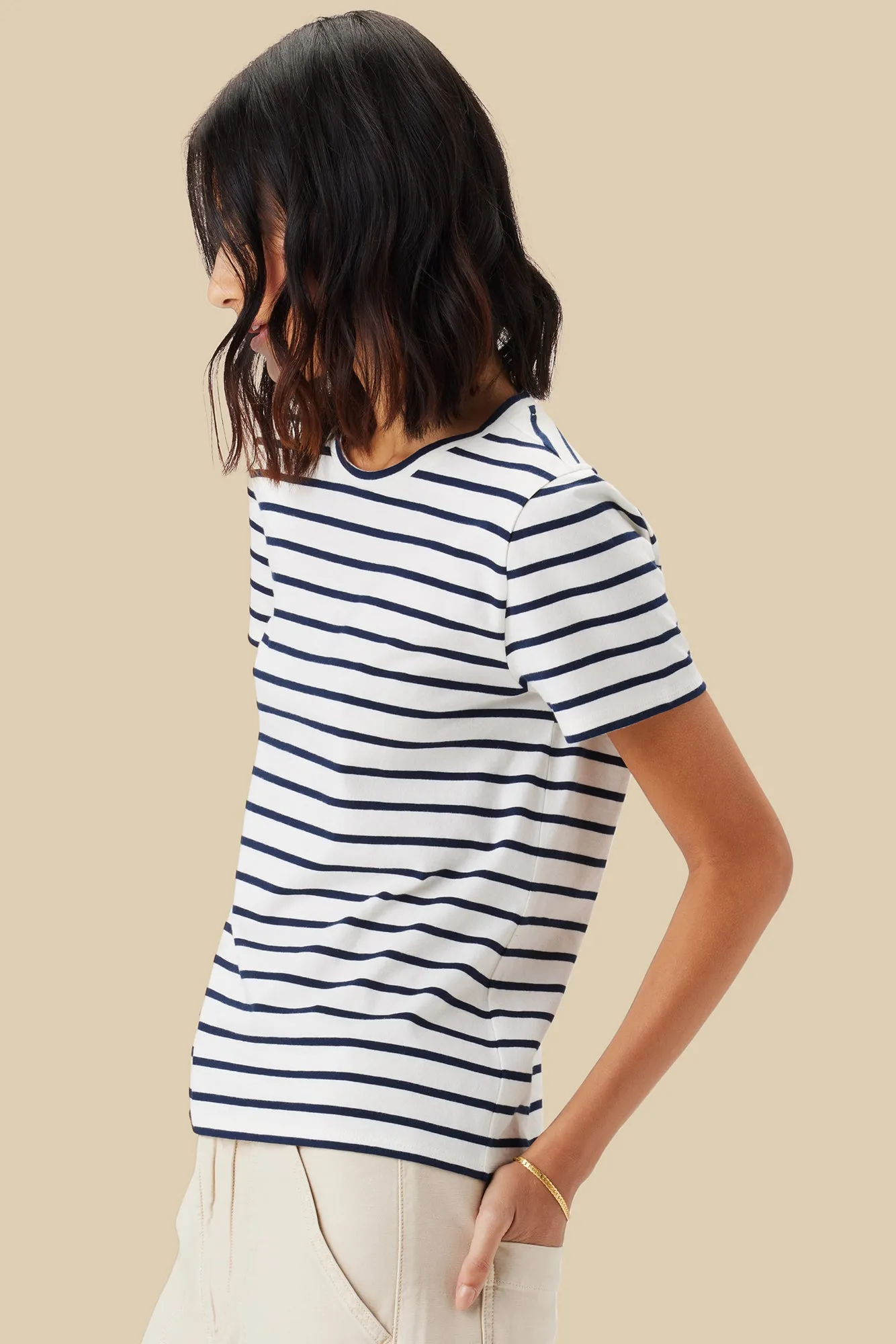 Berkeley Organic Cotton Tee - Ivory Navy Blue Stripe sold by Amour Vert product image thumbnail 3