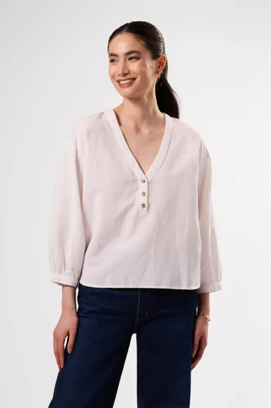 Esme Cotton Linen Blouse - White sold by Amour Vert