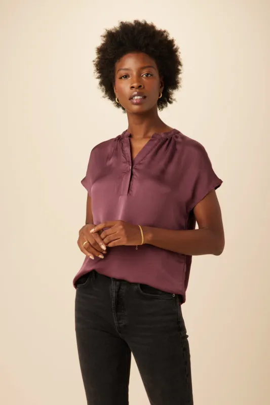Renata Eco Textured Viscose Blouse - Plum - ReAmour sold by Amour Vert