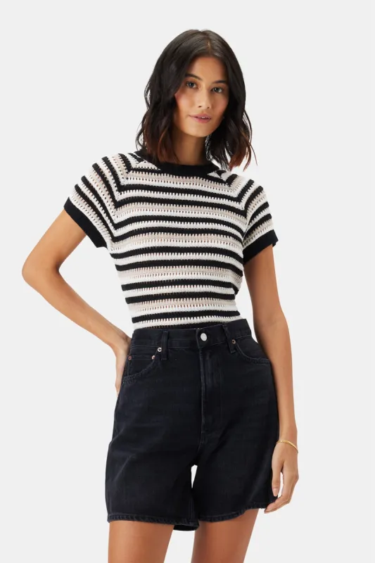 Rosario Crochet Top - Black White Multi Stripe sold by Amour Vert