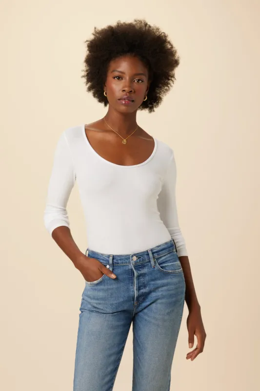 Itana Long Sleeve Dream Rib Tee - White sold by Amour Vert
