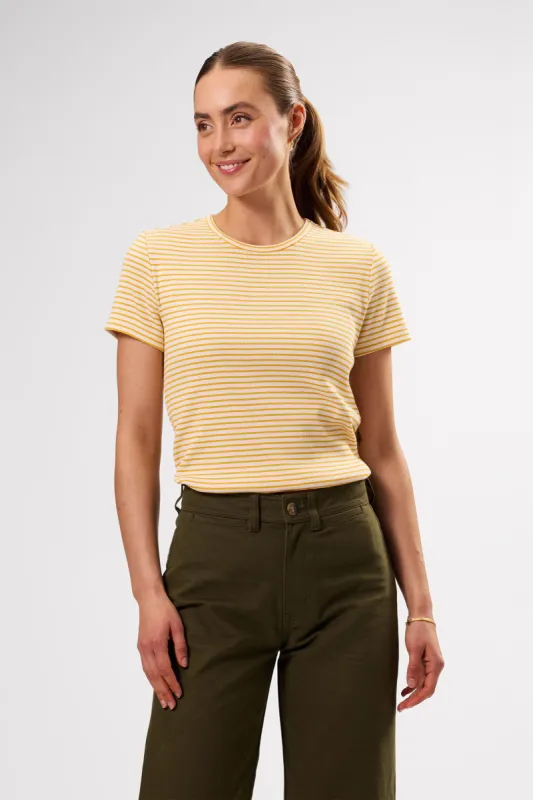Eleanor Organic Cotton Modal Rib Tee - Cannes Stripe Natural Soleil Yellow sold by Amour Vert