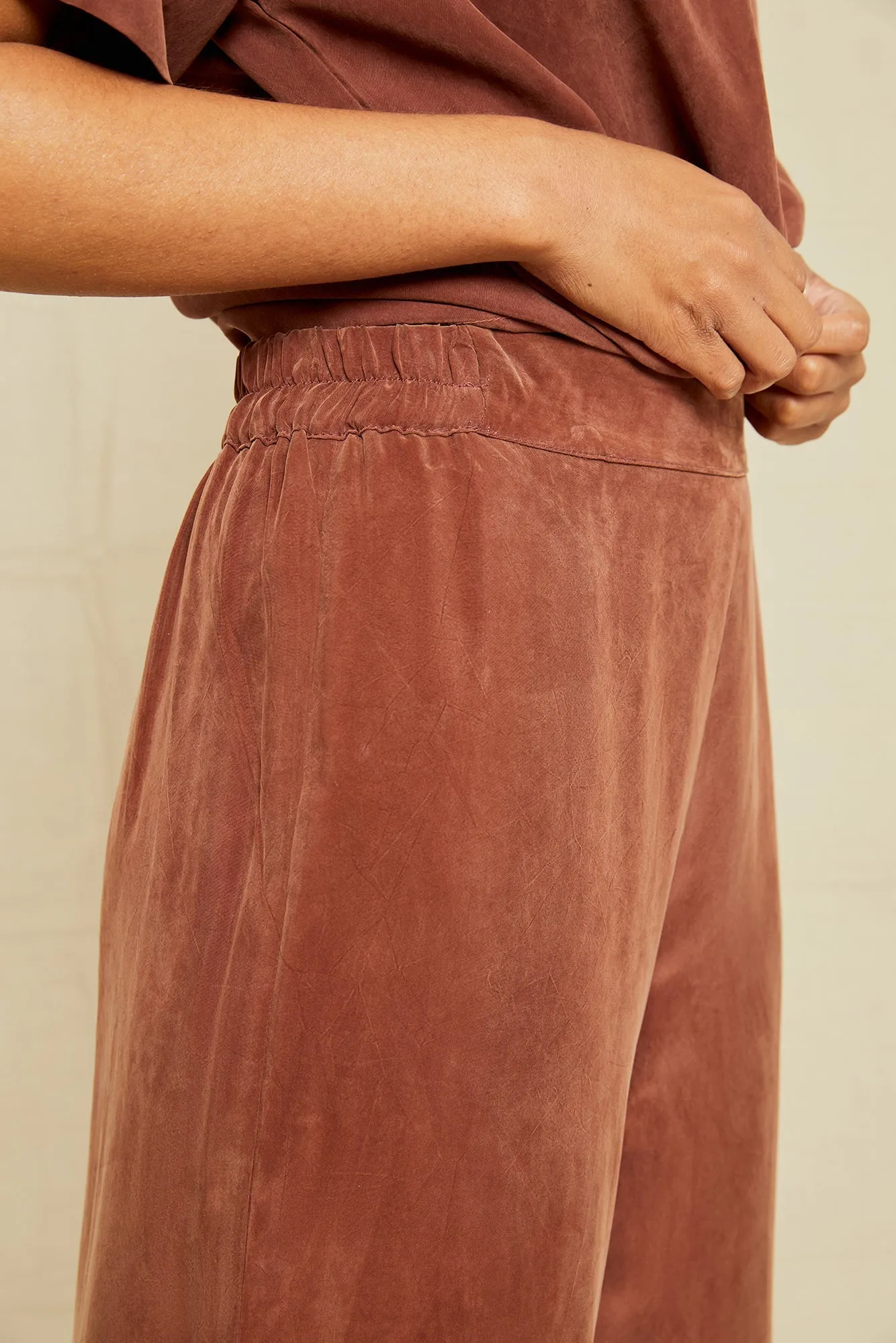 Mabel Cottonseed Cupro Pajama Pants - Earth - ReAmour sold by Amour Vert product image thumbnail 4