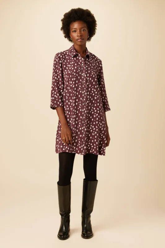 Gloria Washable Silk Dress - Pebble Dot Plum - ReAmour made by Amour Vert