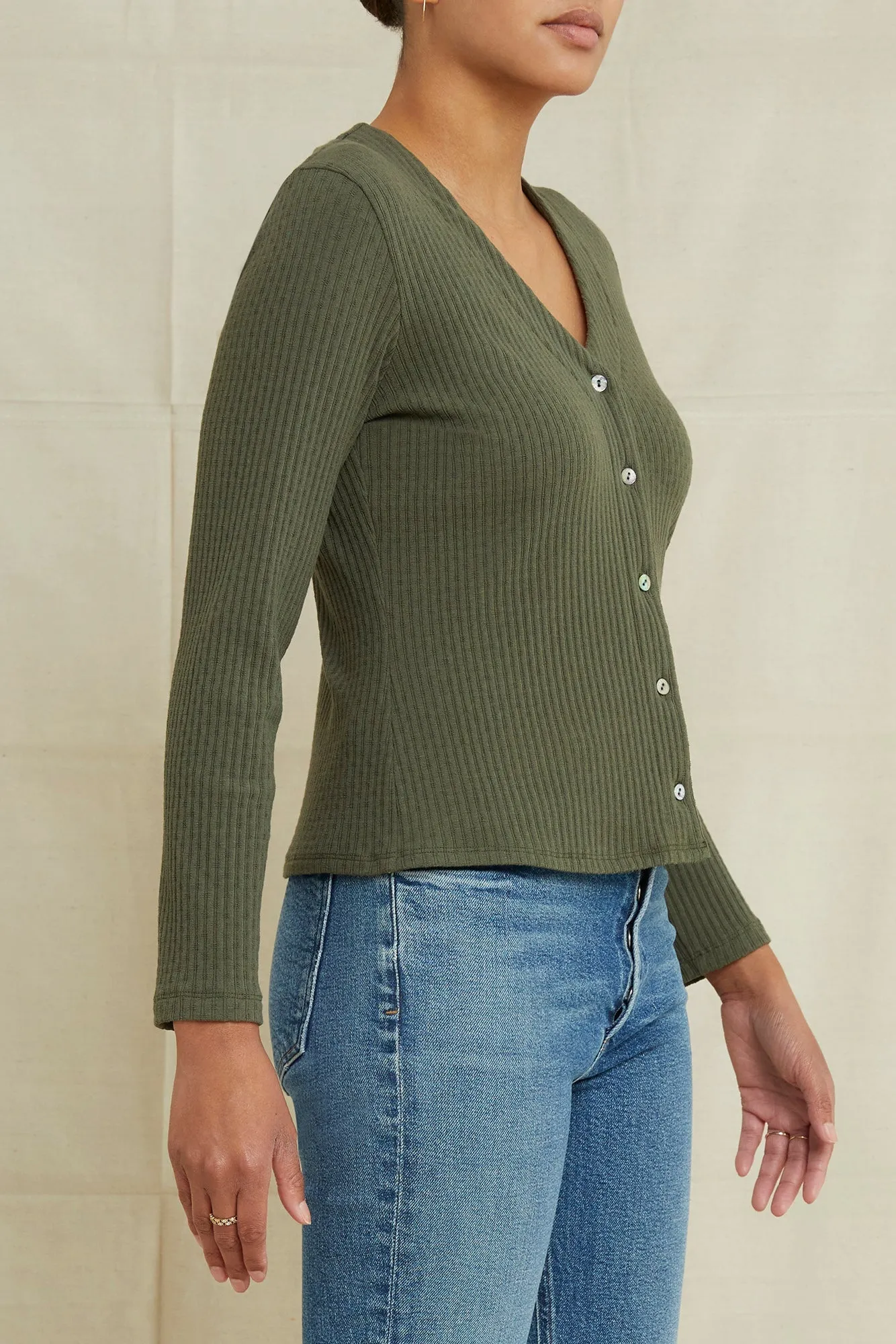 Bridgette Pointelle Rib Cardigan - Calla Green - ReAmour sold by Amour Vert product image thumbnail 2