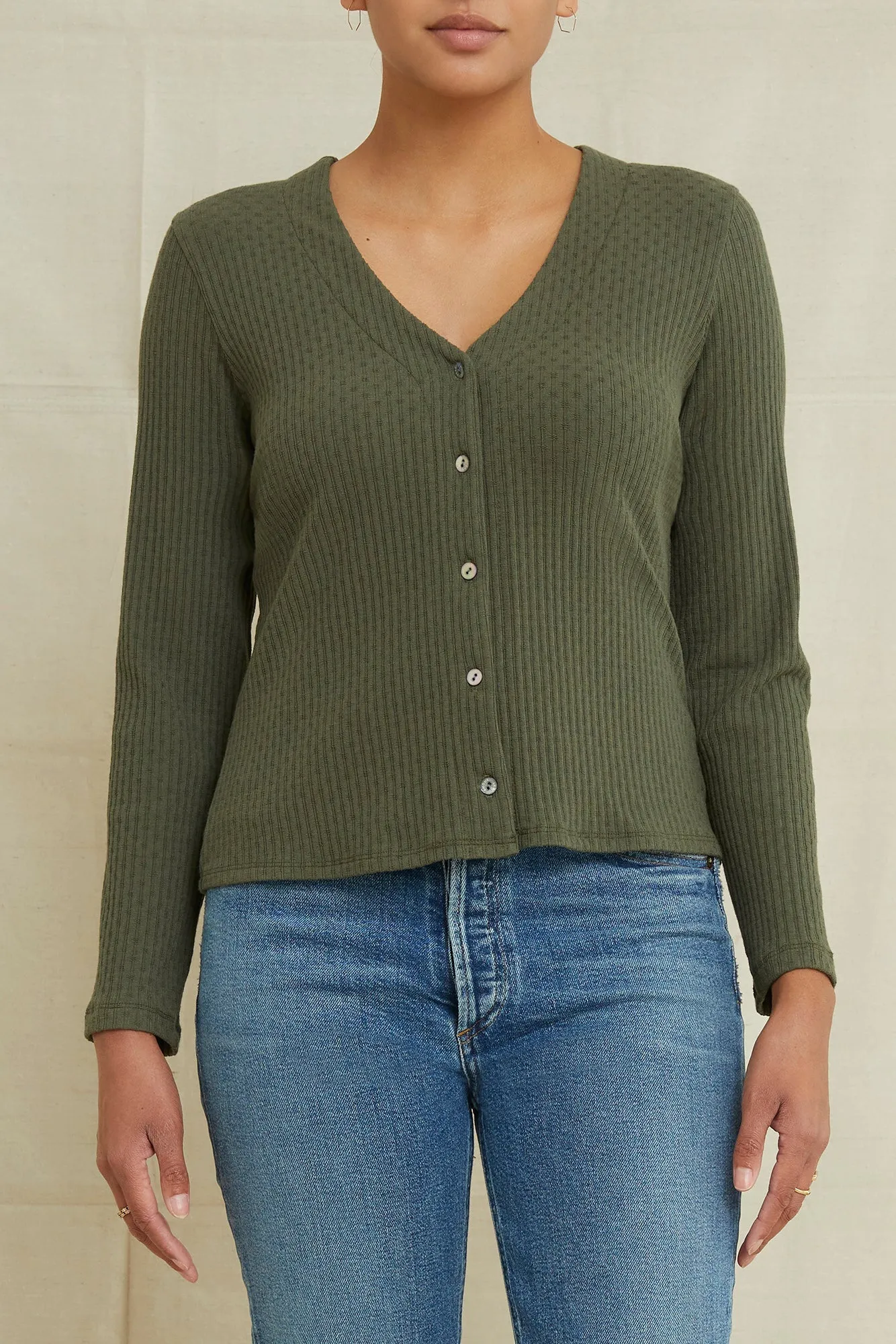 Bridgette Pointelle Rib Cardigan - Calla Green - ReAmour sold by Amour Vert