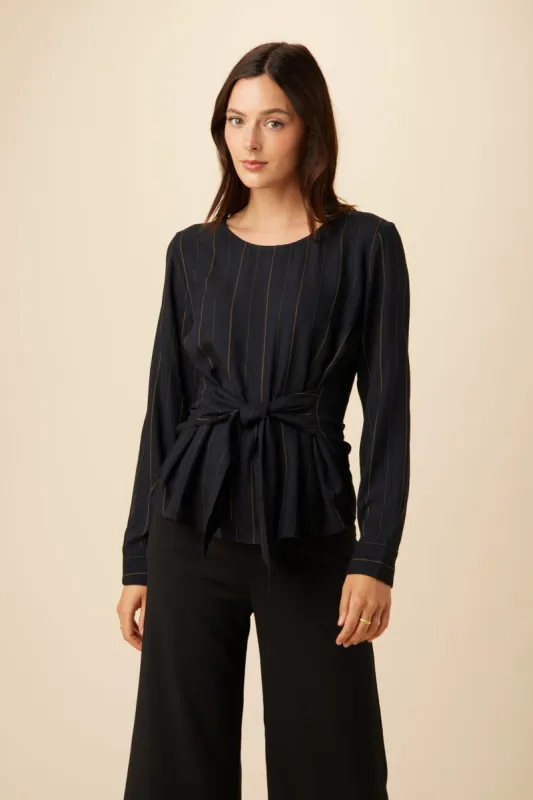 Scarlett Viscose Blouse - Navy Stripe sold by Amour Vert