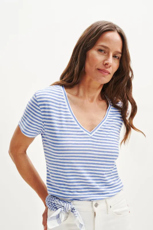 Joline Reverie Slub Tee - Soleil Stripe Sky sold by Amour Vert