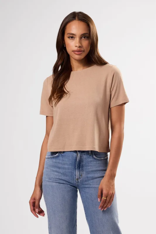 Yvette Silk Knit Tee - Sand sold by Amour Vert