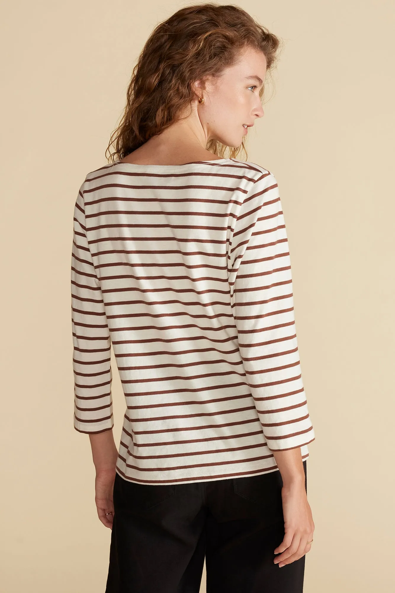 Francoise Organic Cotton Tee - Ivory and Espresso Brown Stripe sold by Amour Vert product image thumbnail 5