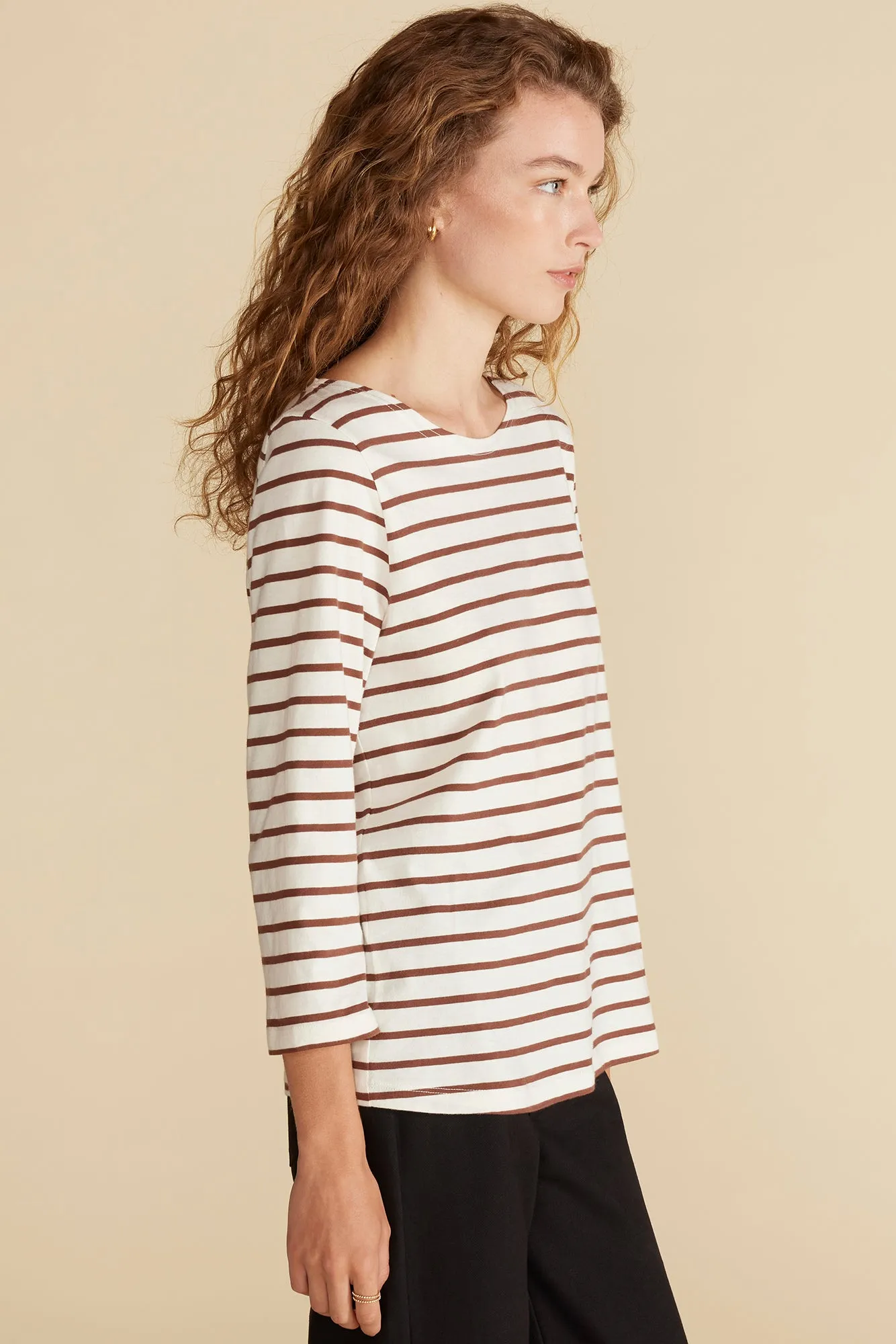 Francoise Organic Cotton Tee - Ivory and Espresso Brown Stripe sold by Amour Vert product image thumbnail 4