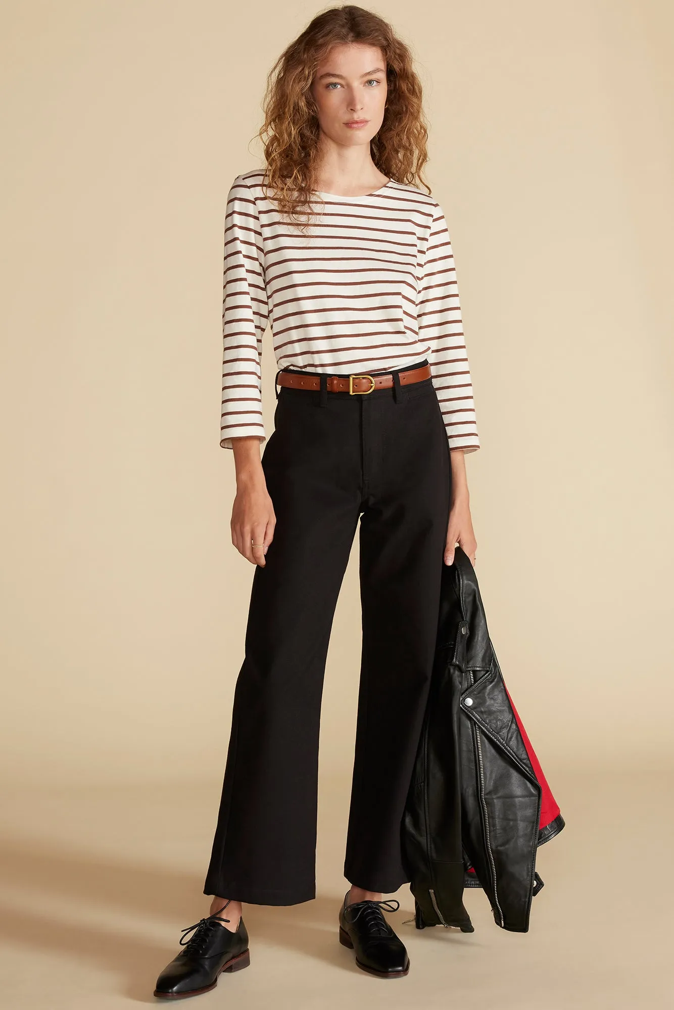 Francoise Organic Cotton Tee - Ivory and Espresso Brown Stripe sold by Amour Vert product image thumbnail 3