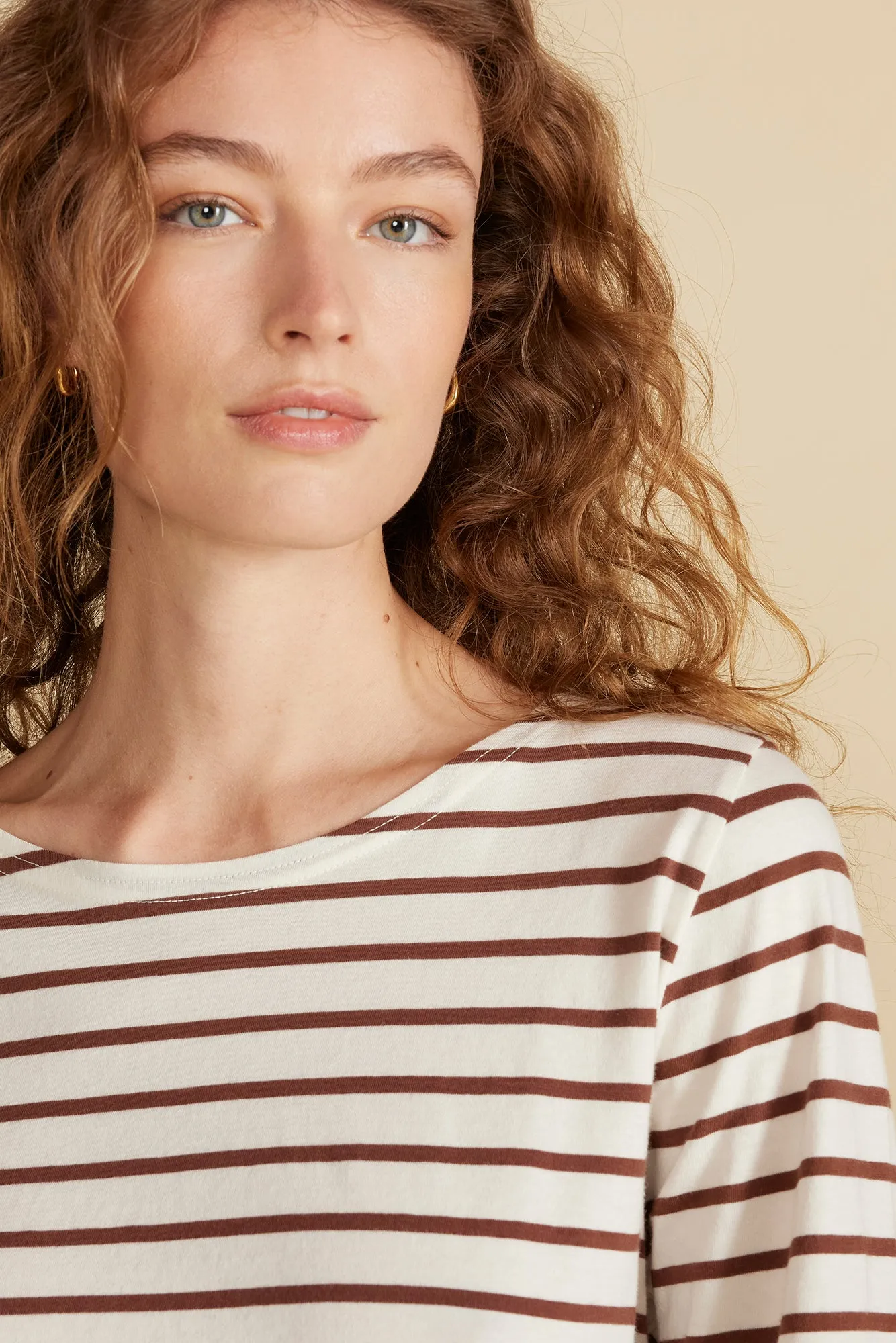 Francoise Organic Cotton Tee - Ivory and Espresso Brown Stripe sold by Amour Vert product image thumbnail 2