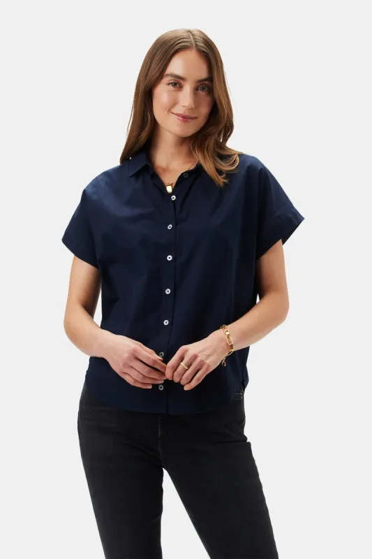 Renata Full Placket Blouse - Navy Blue sold by Amour Vert