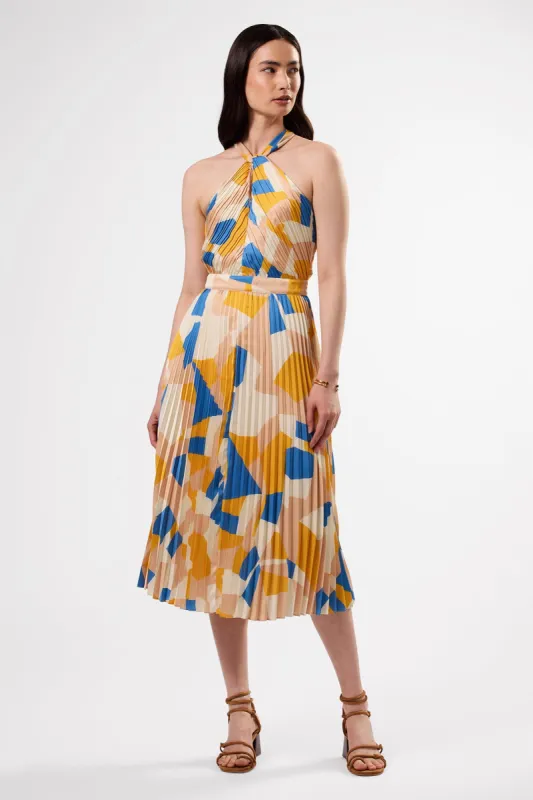 Pleat Recycled Sateen Dress - Sonia Indigo Blue Multi sold by Amour Vert