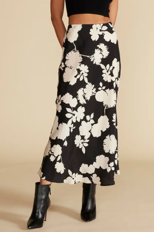 Eve Cupro Slip Skirt - Black and Ivory Rose Print sold by Amour Vert