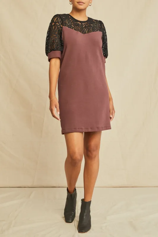 Danielle Luxe Fleece Lace Dress - Mocha sold by Amour Vert