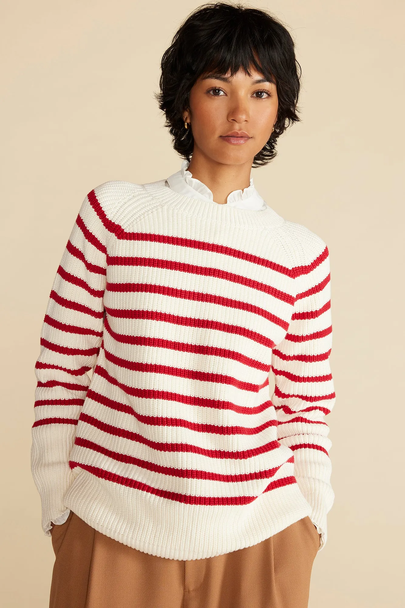 Layla Organic Cotton Sweater - Ivory and Red Stripe sold by Amour Vert