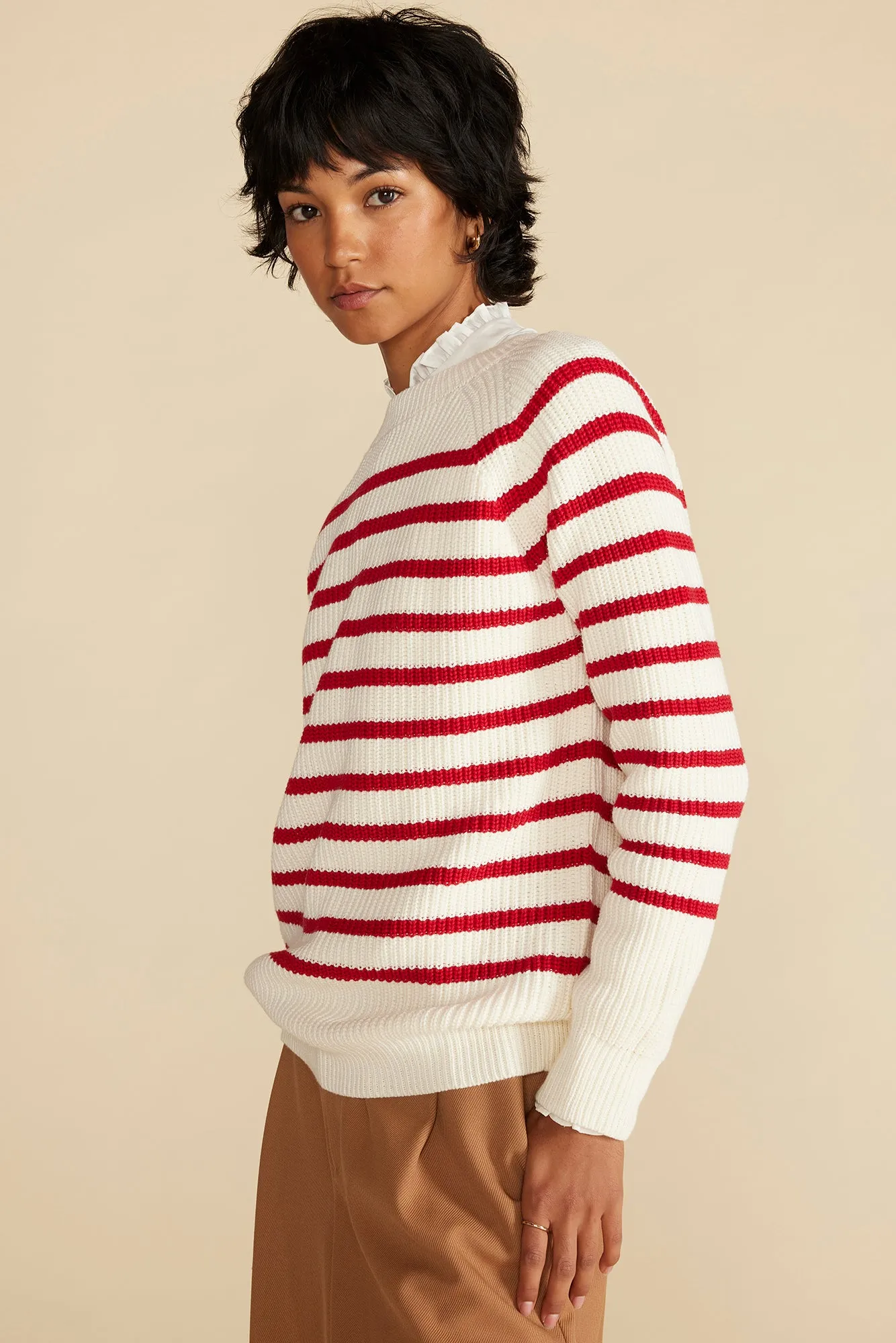 Layla Organic Cotton Sweater - Ivory and Red Stripe sold by Amour Vert product image thumbnail 3