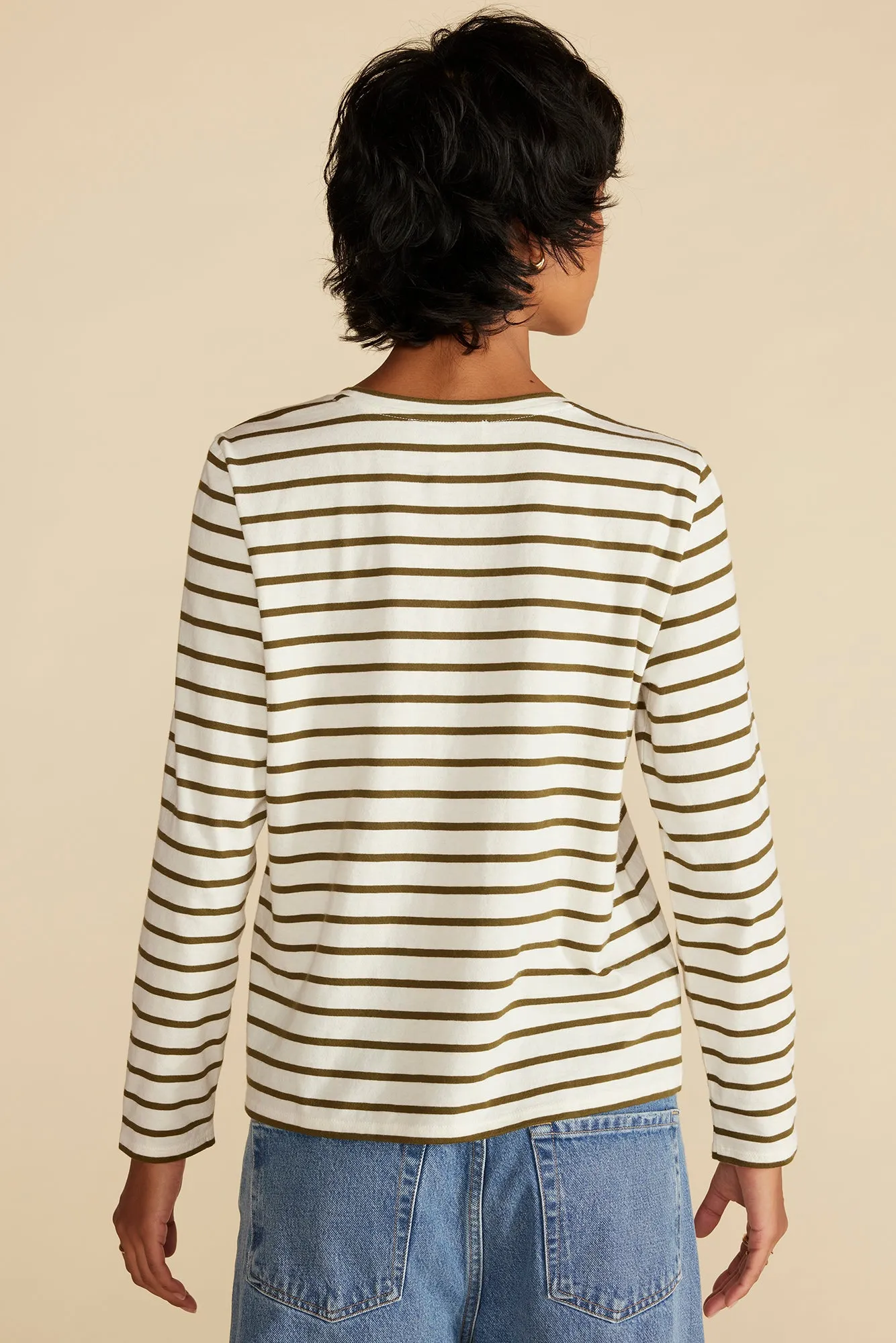 Berkeley Long Sleeve Tee - Ivory and Olive Green Stripe sold by Amour Vert product image thumbnail 4