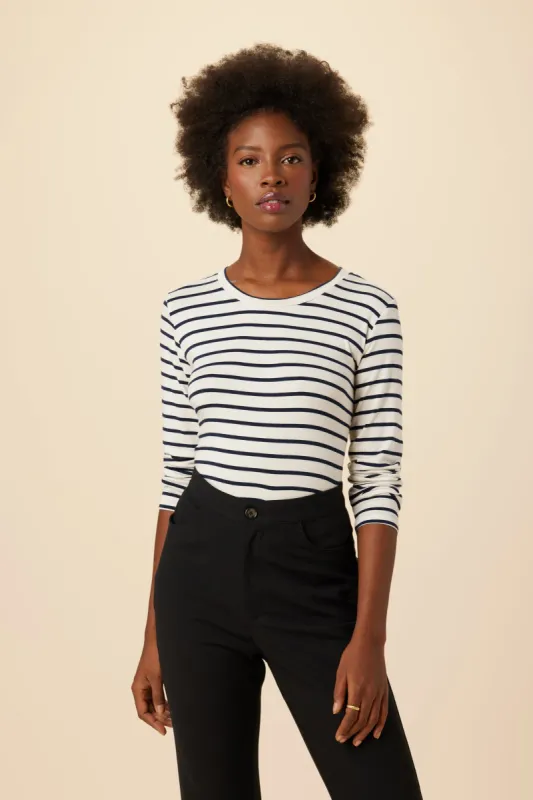 Berkeley Long Sleeve Modal Tee - Marine Stripe sold by Amour Vert
