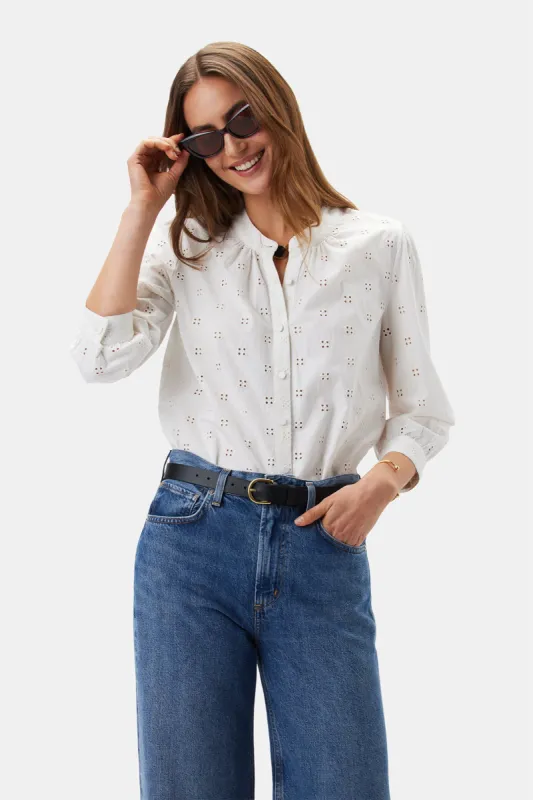 Charlotte Organic Cotton Eyelet Blouse - Clover Eyelet White sold by Amour Vert