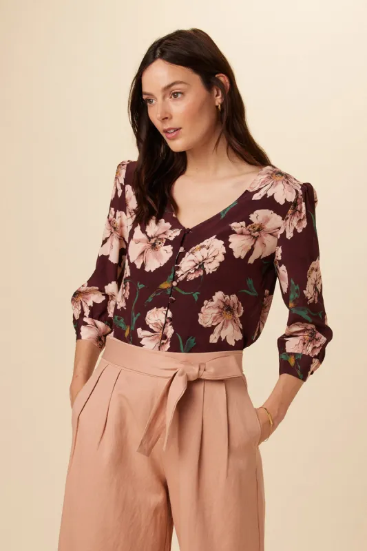 Heidi Washable Silk Blouse - Paysage Sepia sold by Amour Vert