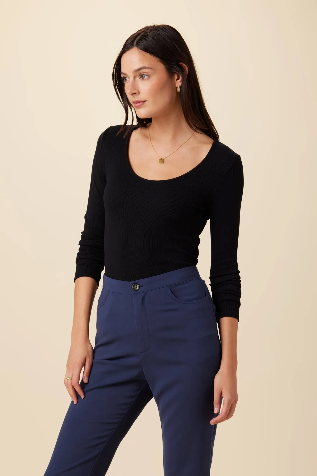 Itana Long Sleeve Dream Rib Tee - Black - ReAmour sold by Amour Vert
