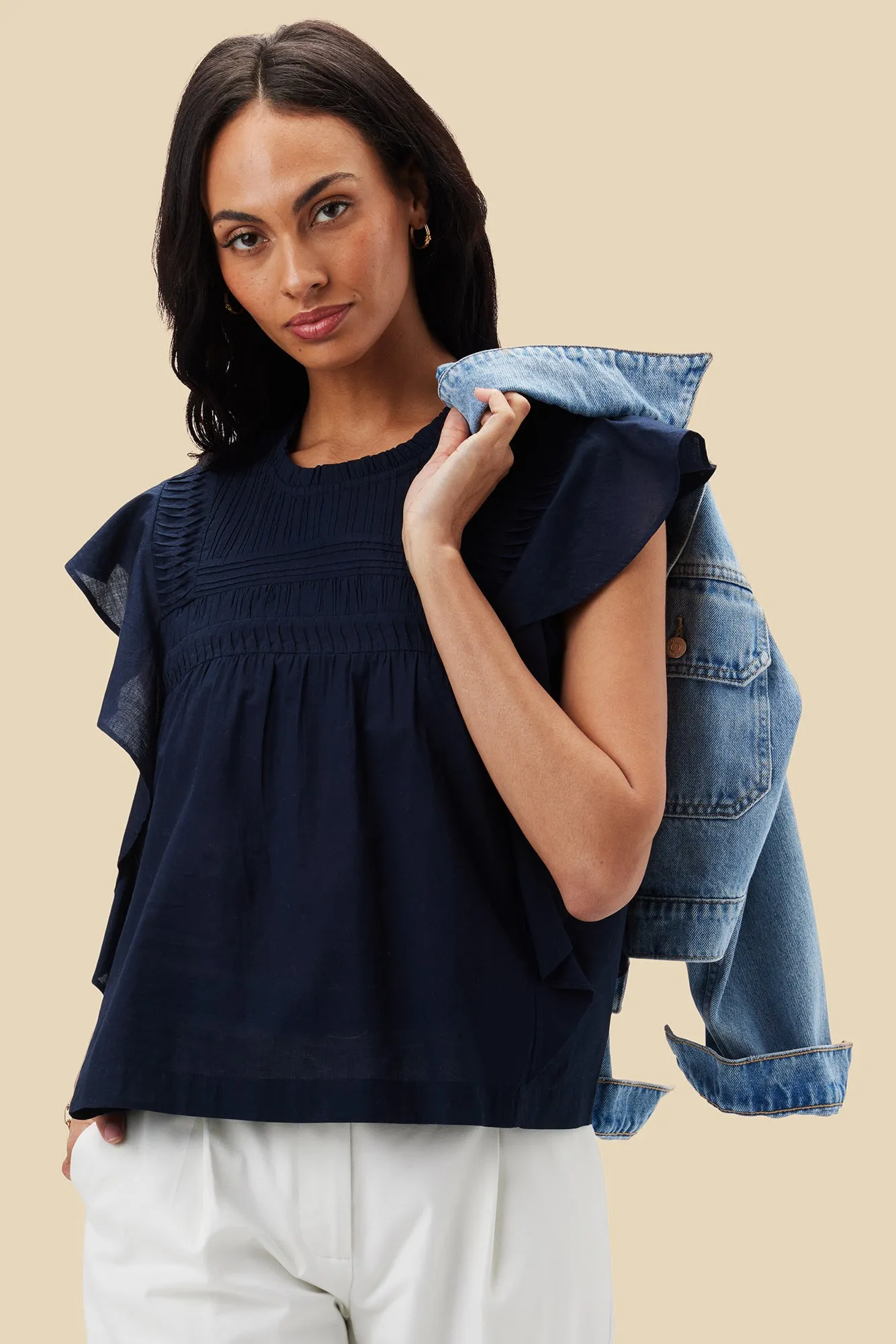 Aida Organic Cotton Blouse - Navy Blue sold by Amour Vert