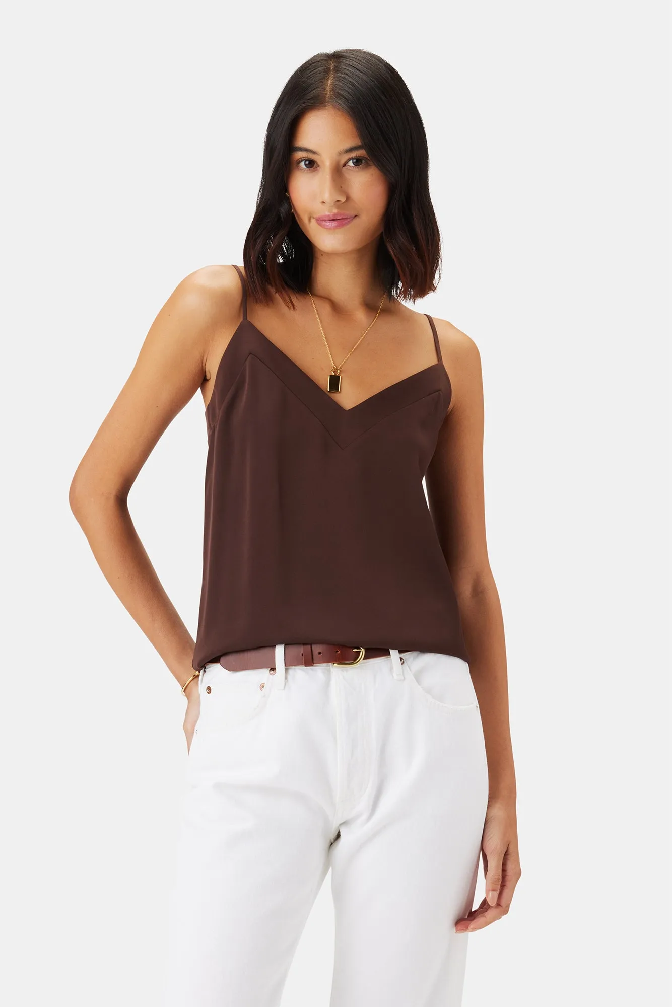 Barlow Stretch Silk Tank - Espresso sold by Amour Vert