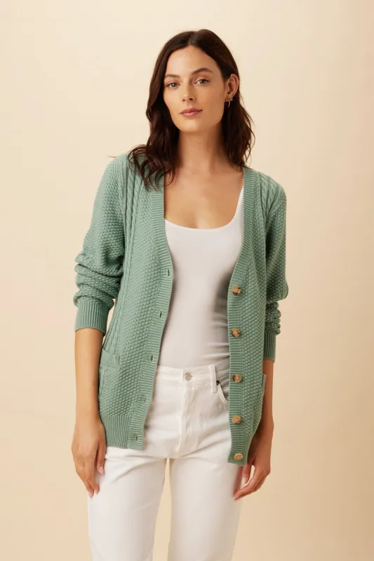 Astra Organic Cotton Cardigan - Blue Green - ReAmour sold by Amour Vert